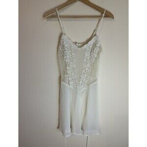 Flora Nightgown S White Lace Slip Dress Chemise Sheer Whimsy Babydoll Widow